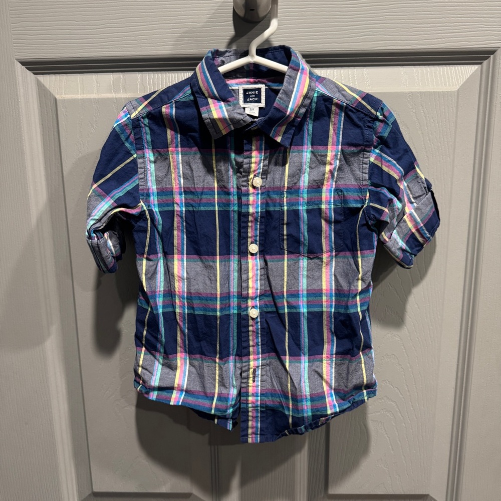 Janie and Jack Boys SS Plaid Shirt - Size 2T